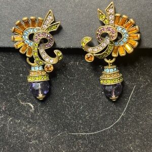 Vintage Heidi Daus Colorful Crystal Drop Clip On Earrings